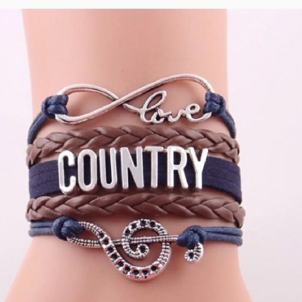 Infinity Love Country Music Leather Charm Bracelet